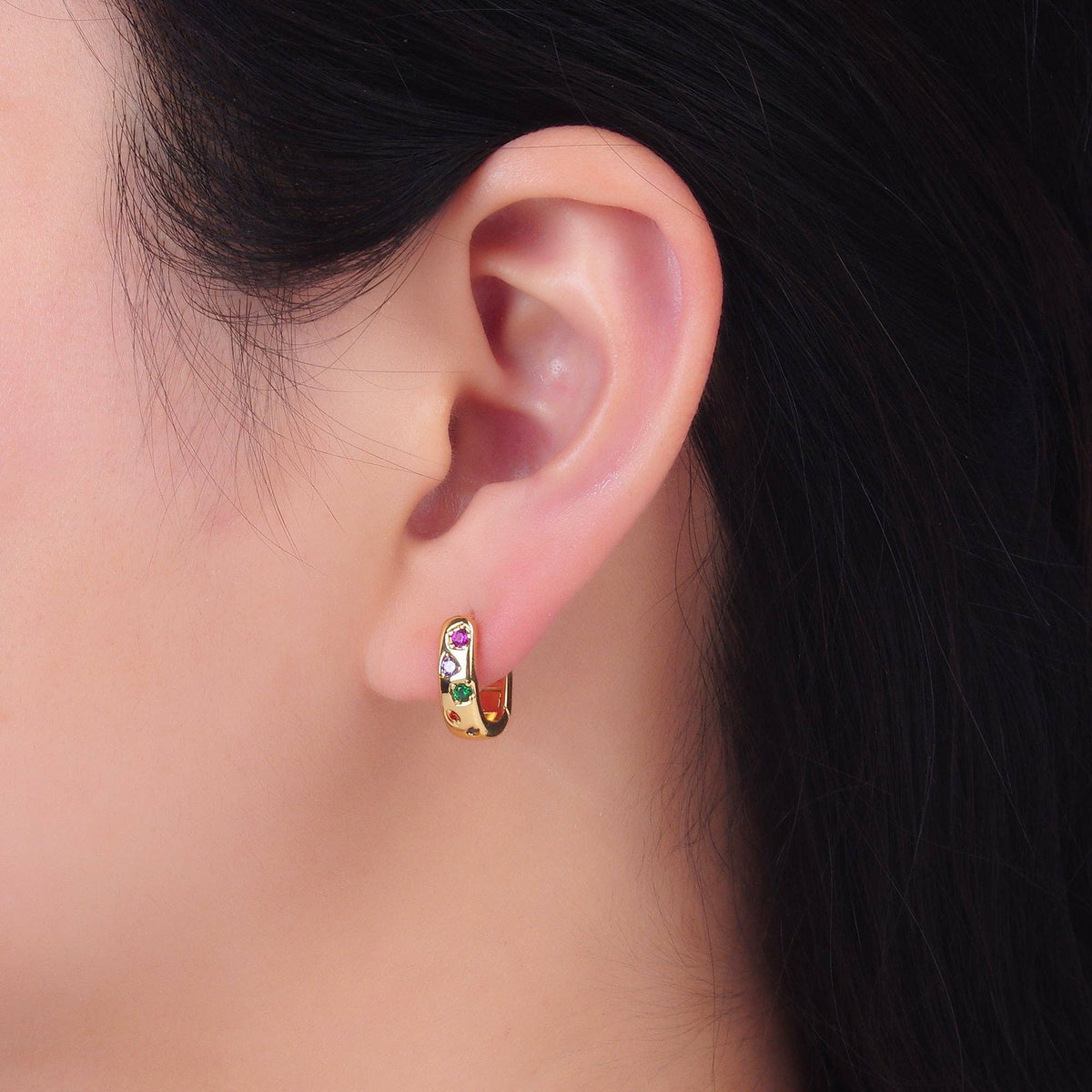 24K Gold Filled Multicolor Huggie Earrings