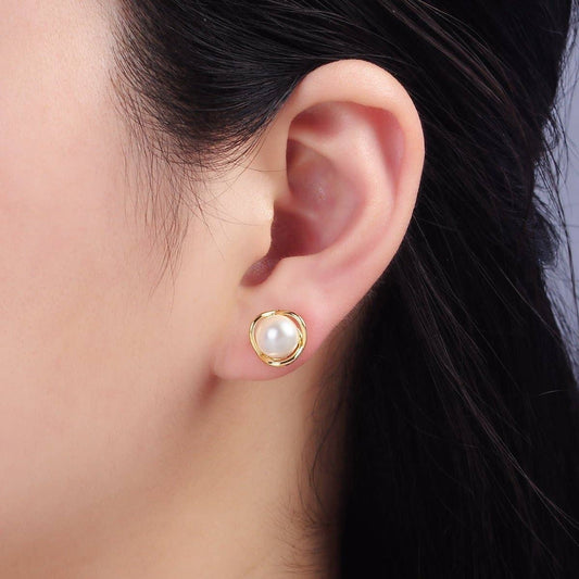 14K Gold Filled Pearl Band Stud Earrings