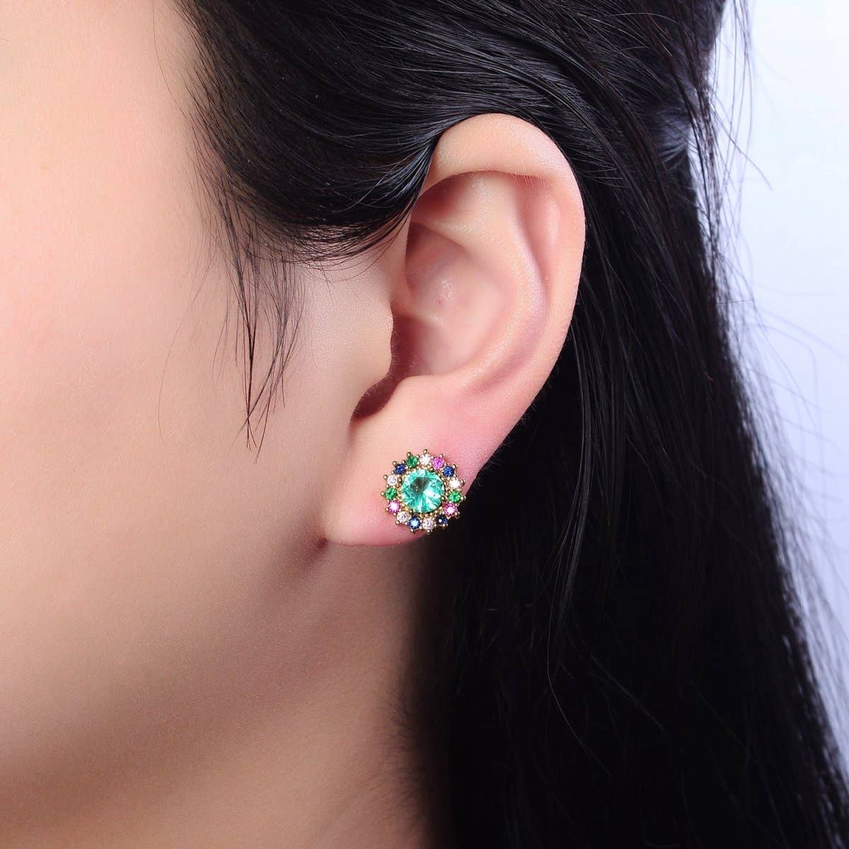 Green Aqua Sun Stud Earring