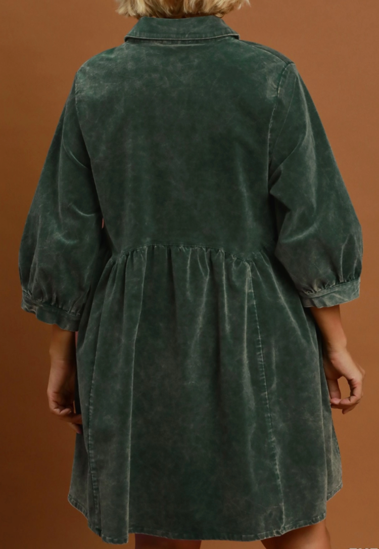 Mineral Wash Button Front Babydoll Shirt Dress
