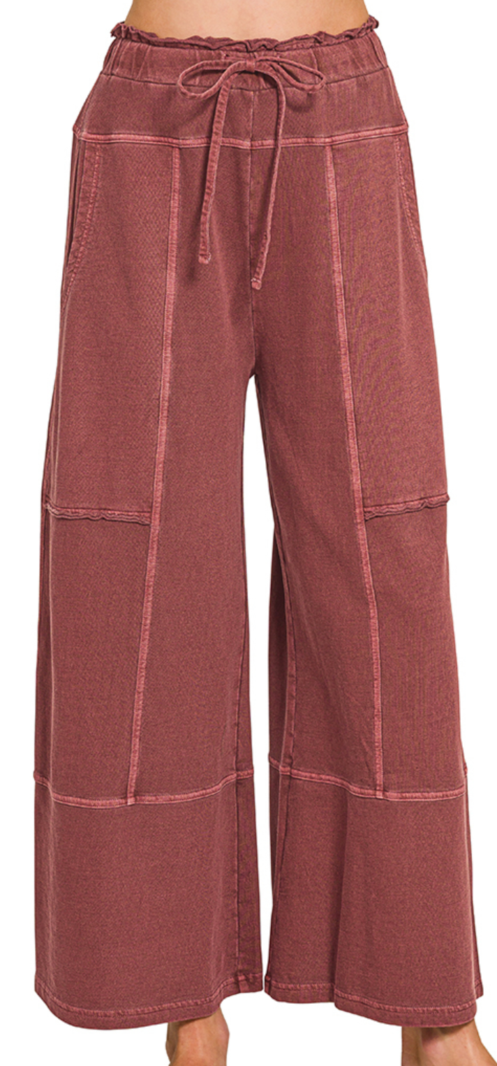 French Terry Exposed-Seam Wide Leg Pant