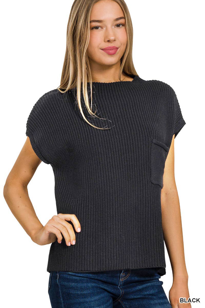 Mock Neck Short Sleeve Sweater