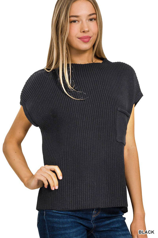Mock Neck Short Sleeve Sweater