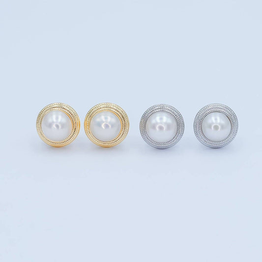 Round White Shell Pearl Band Stud Earrings