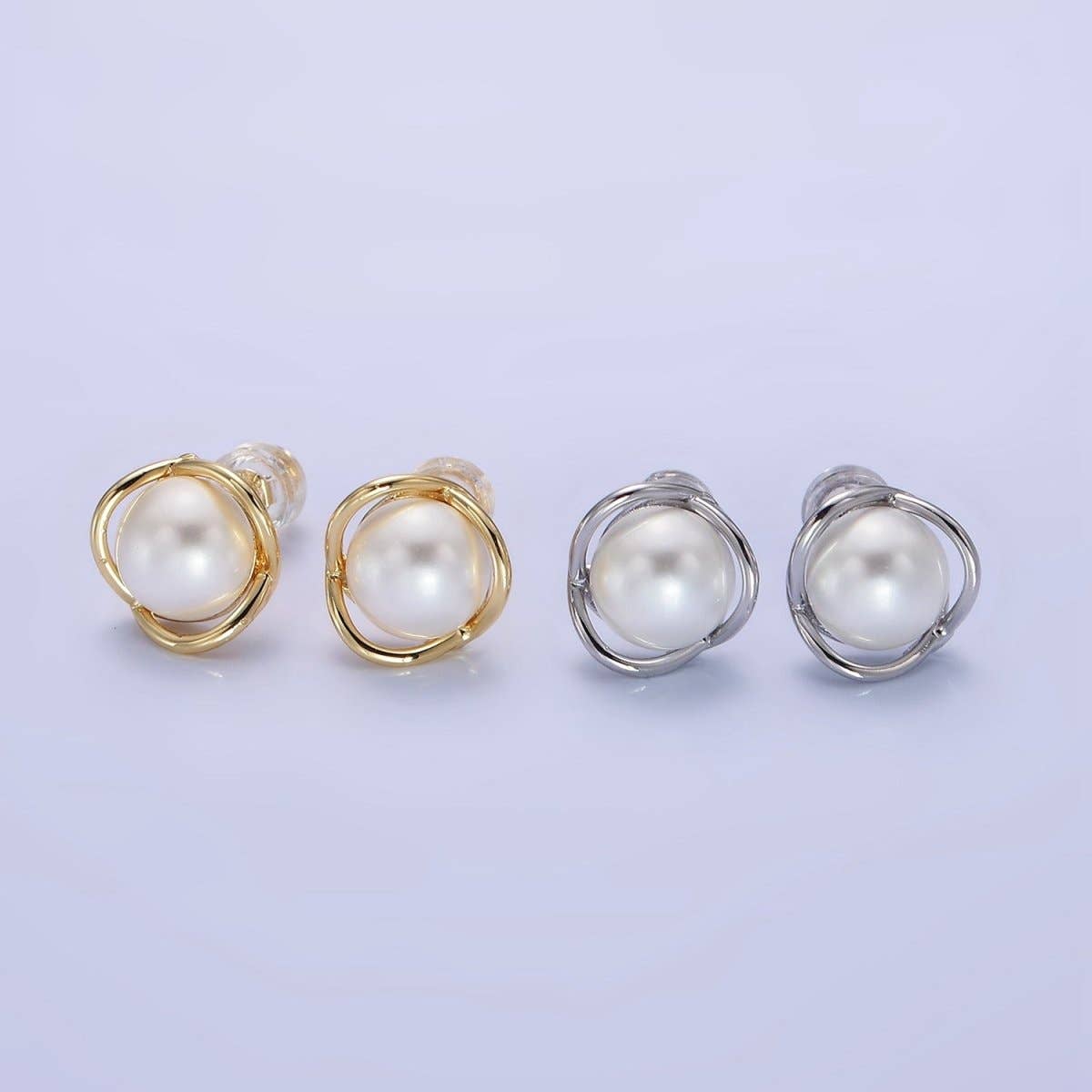 14K Gold Filled Pearl Band Stud Earrings