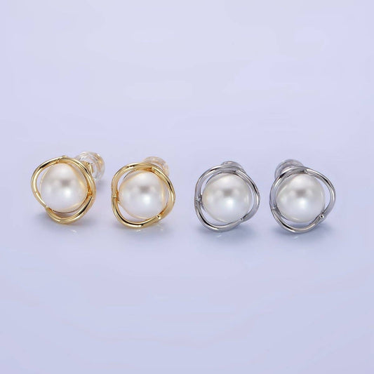 14K Gold Filled Pearl Band Stud Earrings