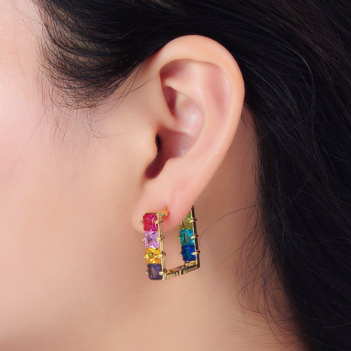 24K Gold Filled Multicolor Square Earrings