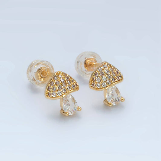 24K Gold Filled CZ Paved Mushroom Stud Earring