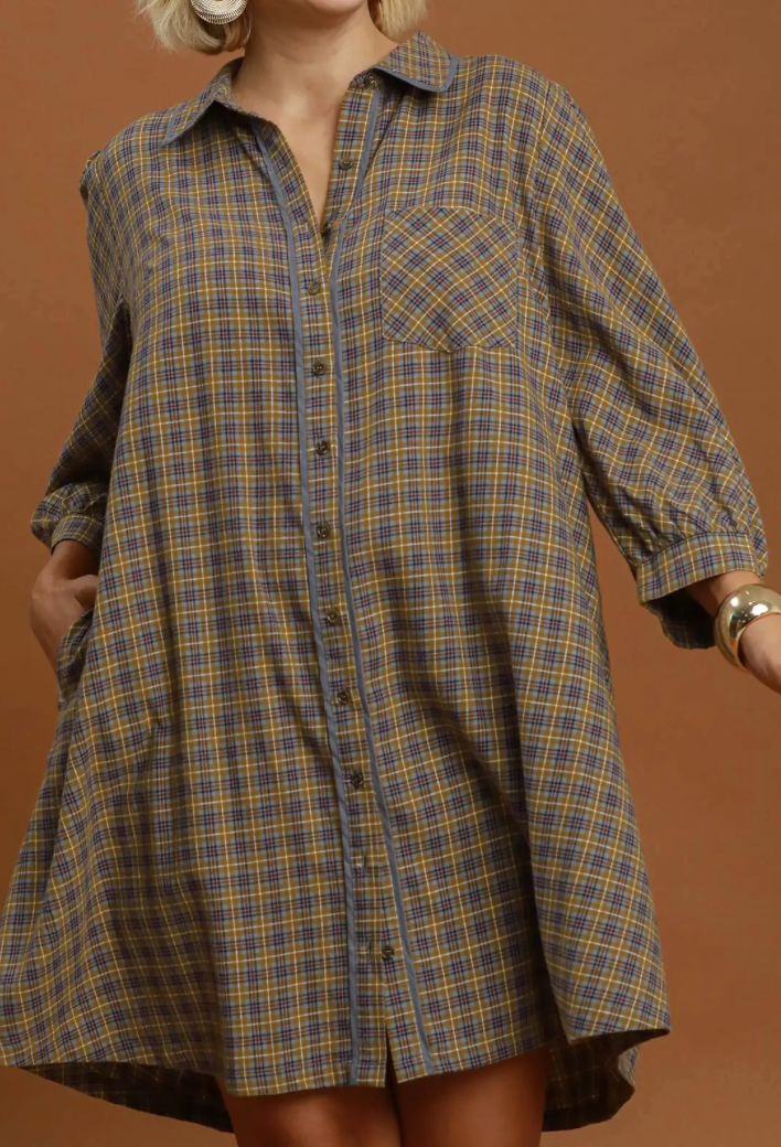 Plaid Button Down Oversized Shirt Dress