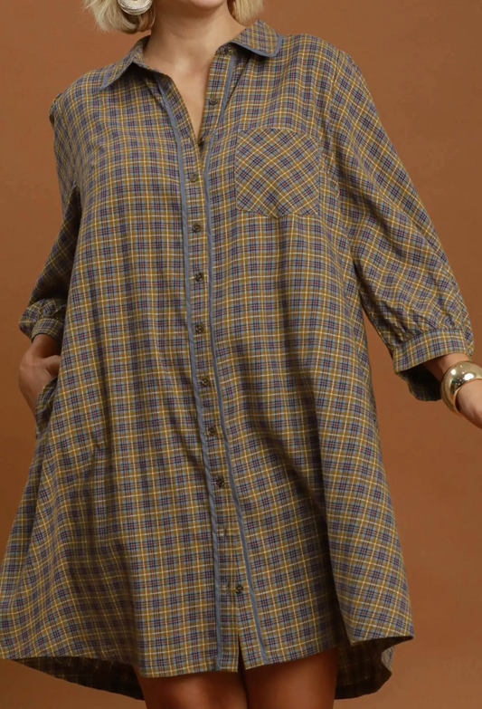 Plaid Button Down Oversized Shirt Dress