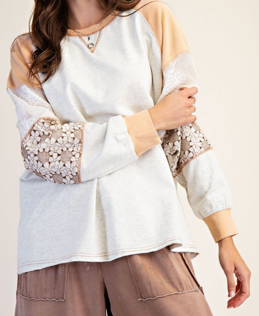 Washed Terry Crochet Top