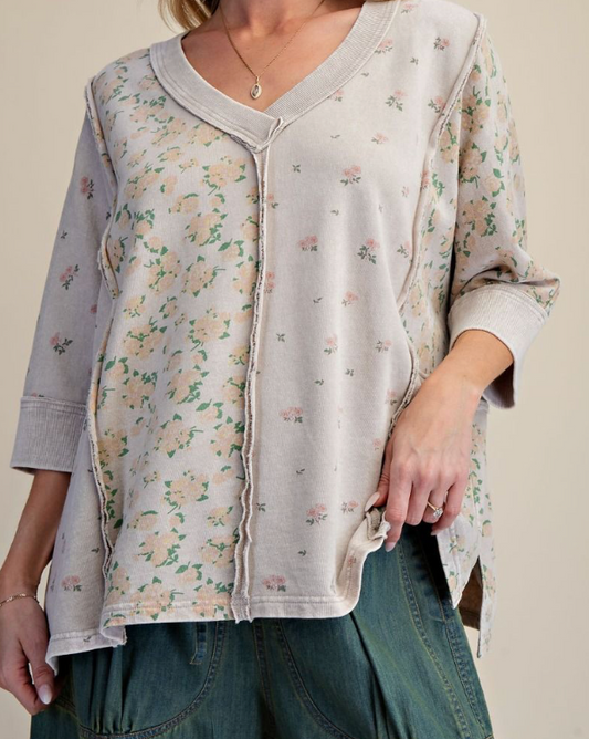Printed Mix Washed Terry Top