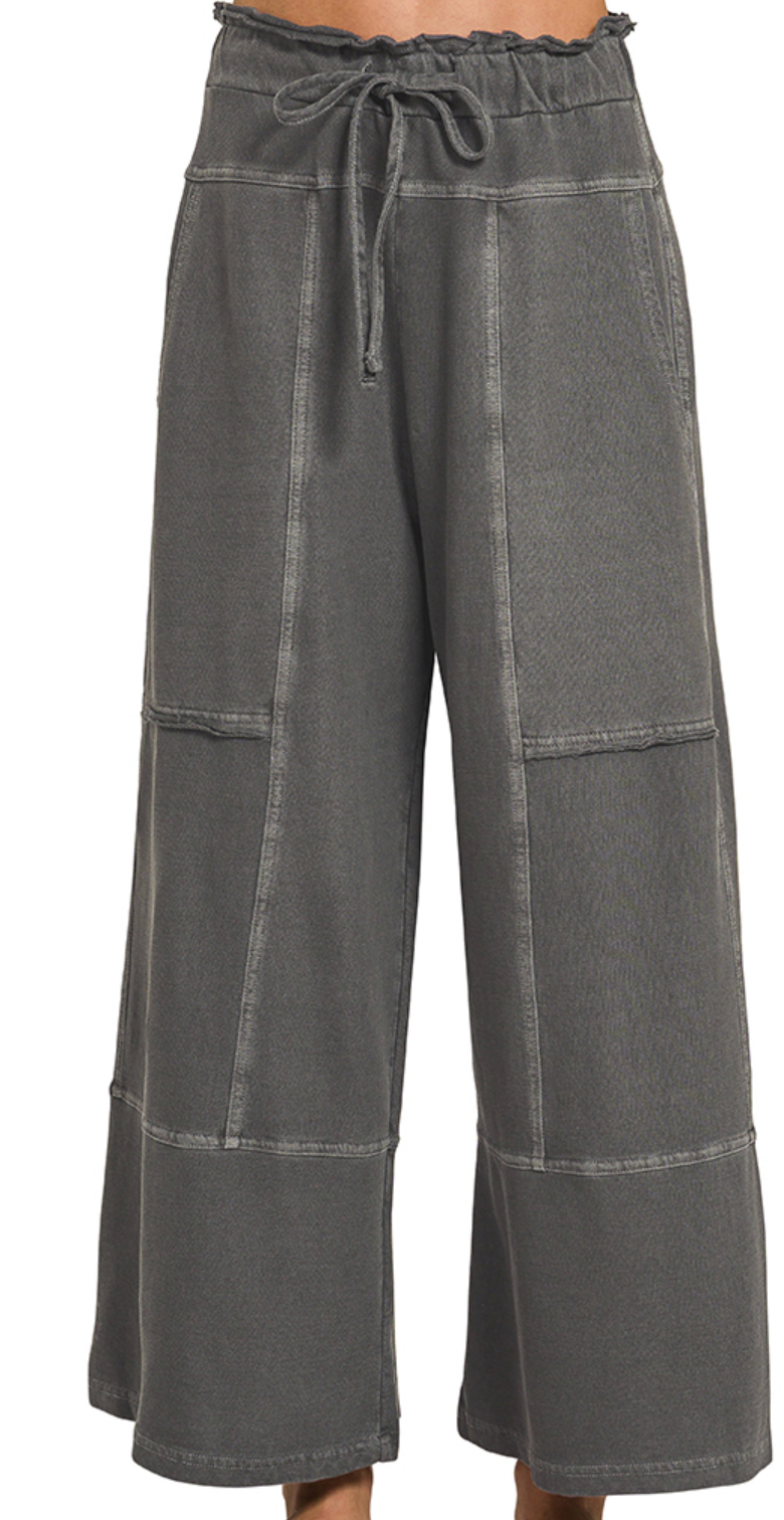 French Terry Exposed-Seam Wide Leg Pant