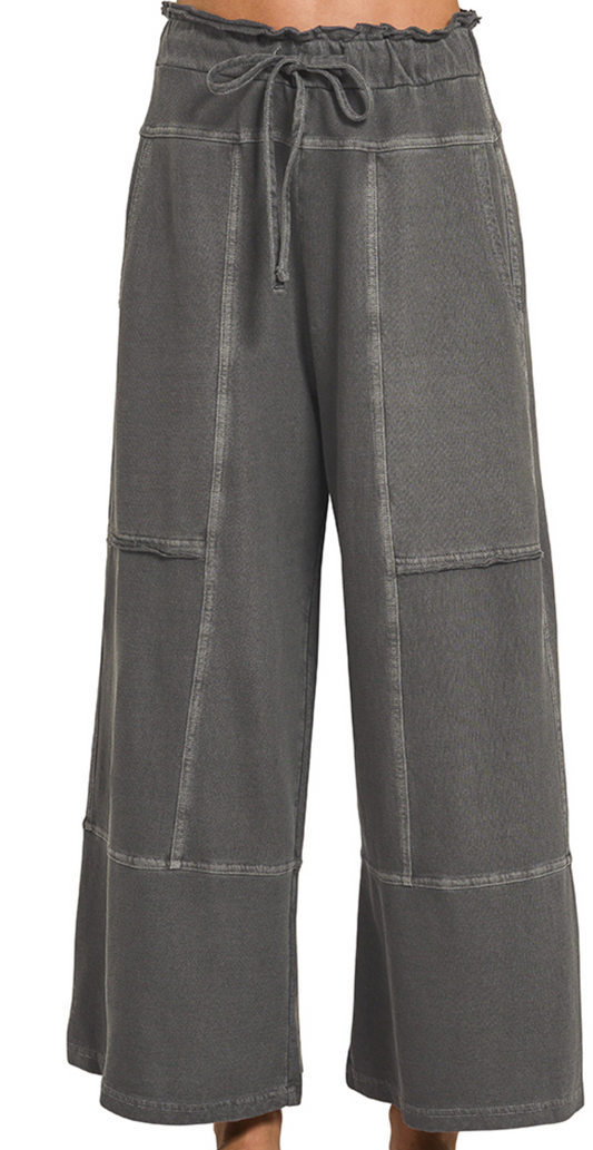 French Terry Exposed-Seam Wide Leg Pant