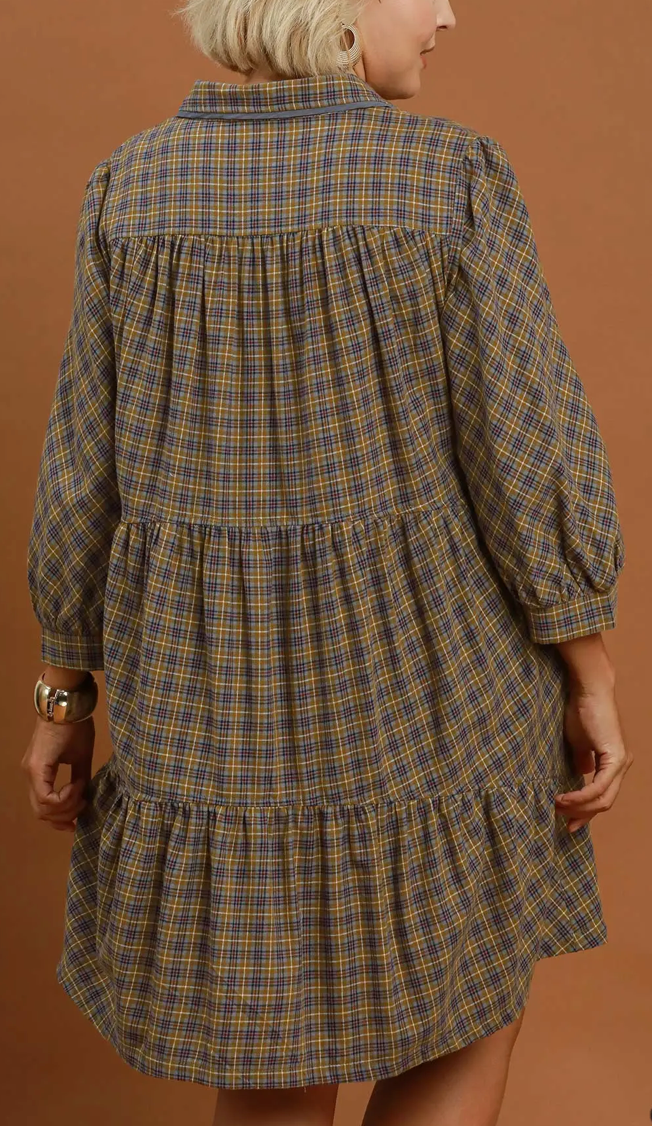 Plaid Button Down Oversized Shirt Dress