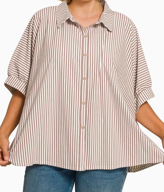 Oversized Stripe Button Down Shirt