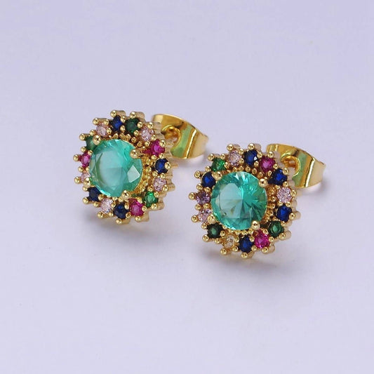 Green Aqua Sun Stud Earring