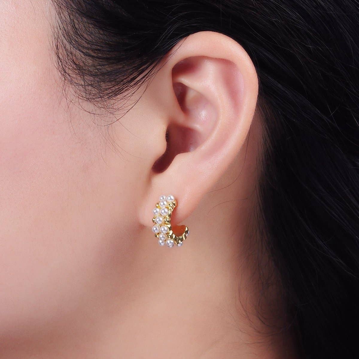 14K Gold Filled Pearl Hoop Earrings