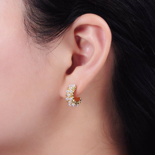 14K Gold Filled Pearl Hoop Earrings